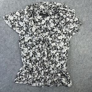 White House Black Market Blouse Womens Medium Black Floral Ruffle Peplum Top